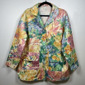 VTG Nordic House Designs 90s Floral Art Coated Cotton Raincoat Cottage One Size